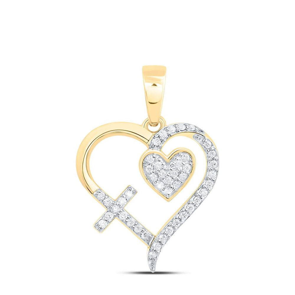 Yellow Gold Diamond Cross Pendant - 1/5 Carat Total Diamond Weight