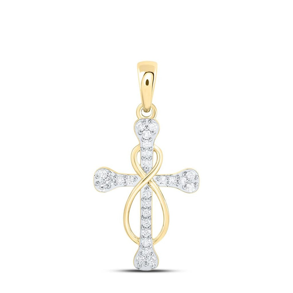 Yellow Gold Diamond Cross Pendant - 1/5 Carat Total Diamond Weight