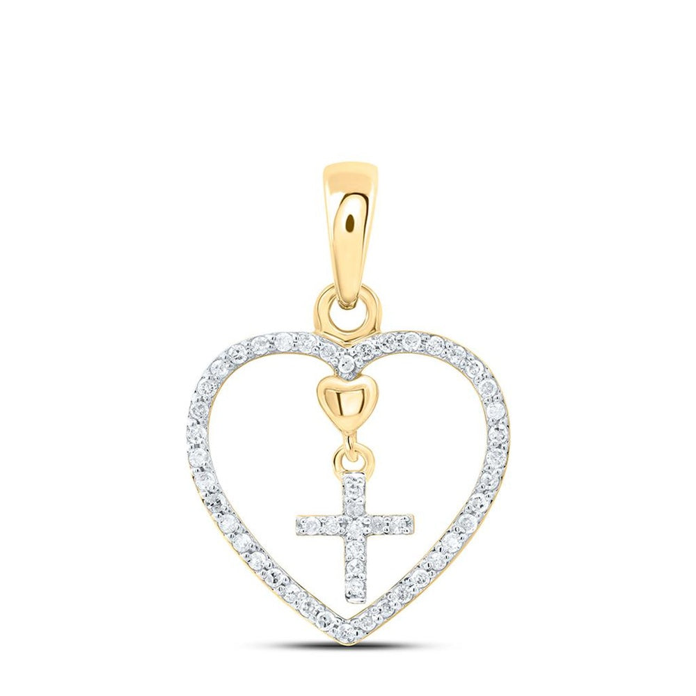 Yellow Gold Diamond Cross Pendant - 1/6 Carat Total Diamond Weight
