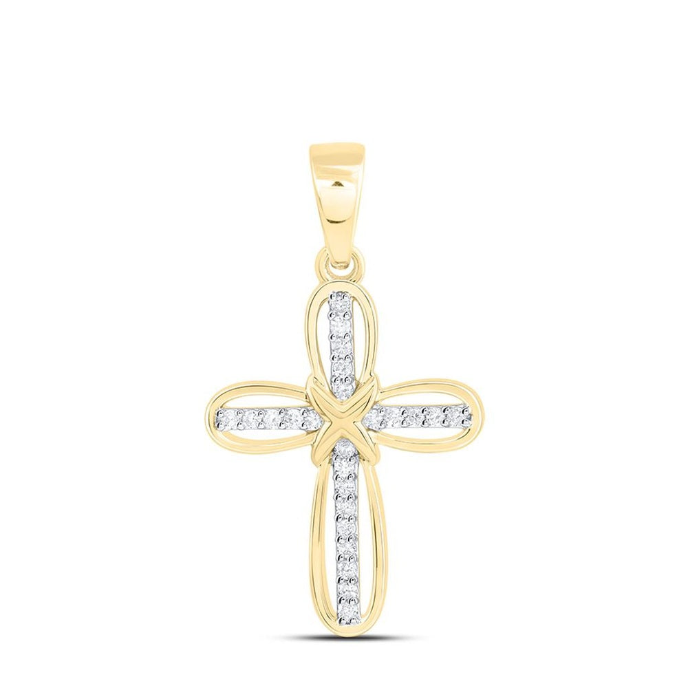 Yellow Gold Diamond Cross Pendant - 1/6 Carat Total Diamond Weight