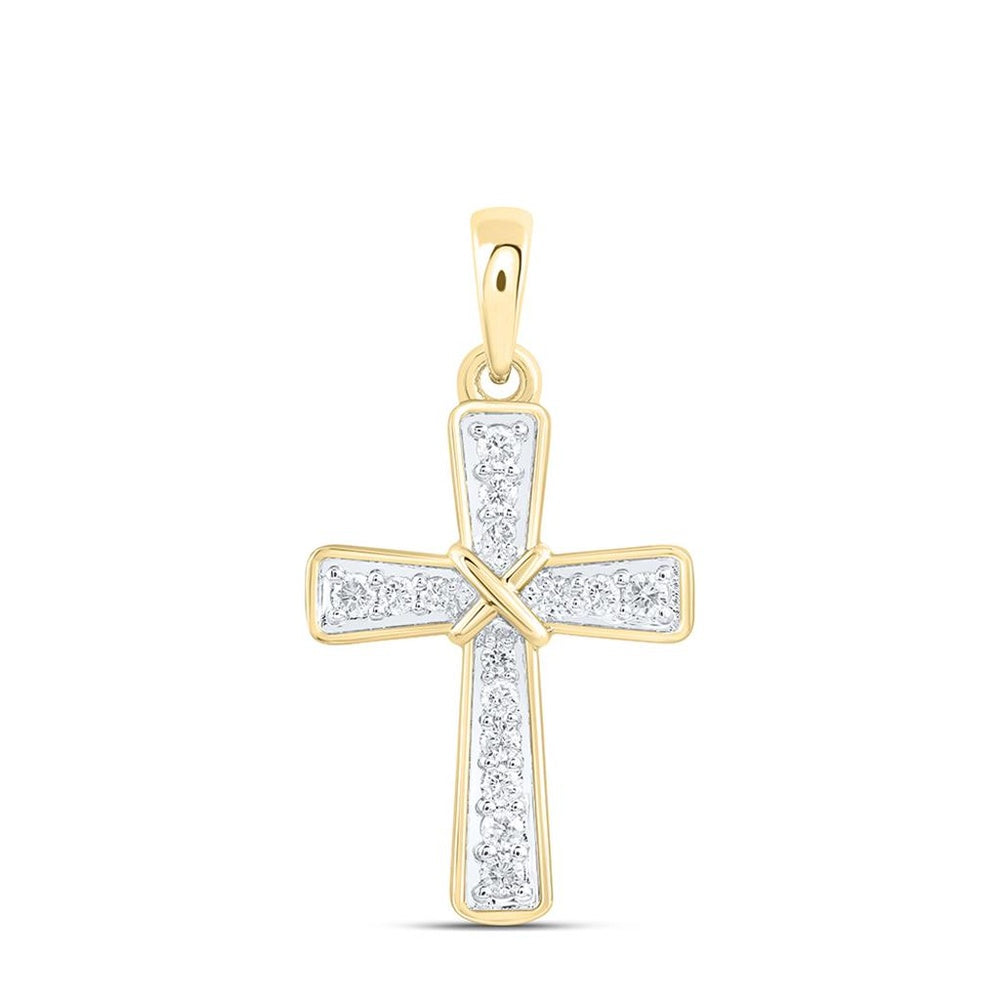 Yellow Gold Diamond Cross Pendant - 1/6 Carat Total Diamond Weight