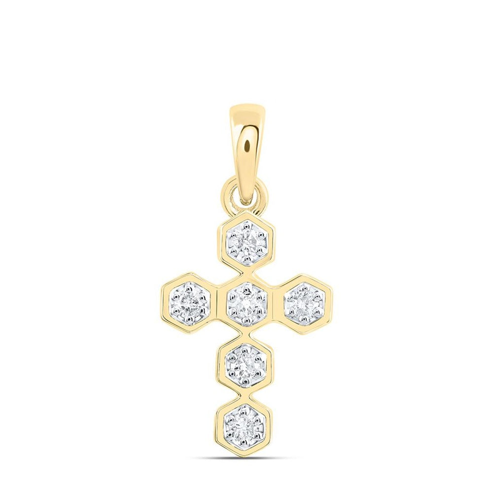 Yellow Gold Diamond Cross Pendant - 1/6 Carat Total Diamond Weight