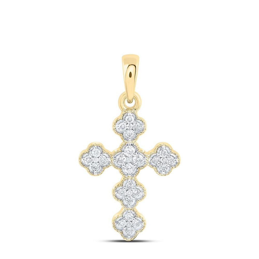 Yellow Gold Diamond Cross Pendant - 1/8 Carat Total Diamond Weight