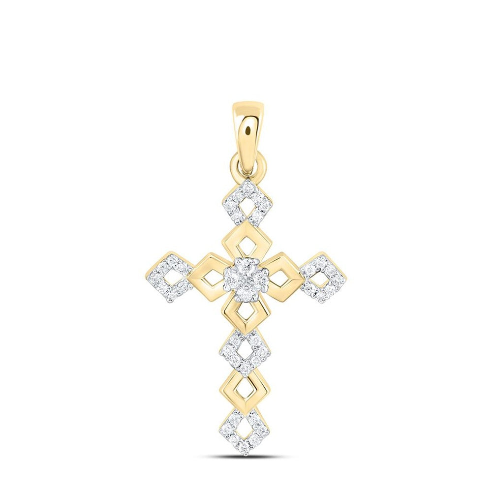 Yellow Gold Diamond Cross Pendant - 1/8 Carat Total Diamond Weight