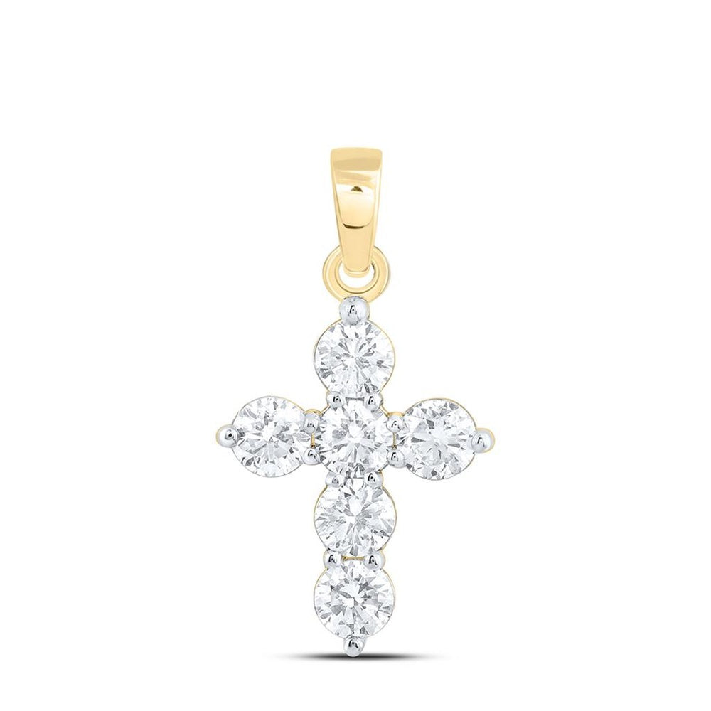 Yellow Gold Diamond Cross Pendant - 1 Carat Total Diamond Weight