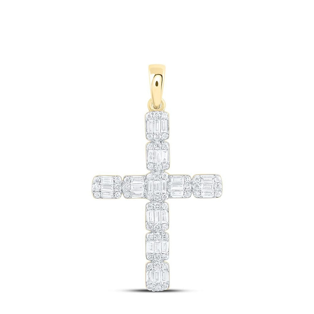 Yellow Gold Diamond Cross Pendant - 3/4 Carat Total Diamond Weight