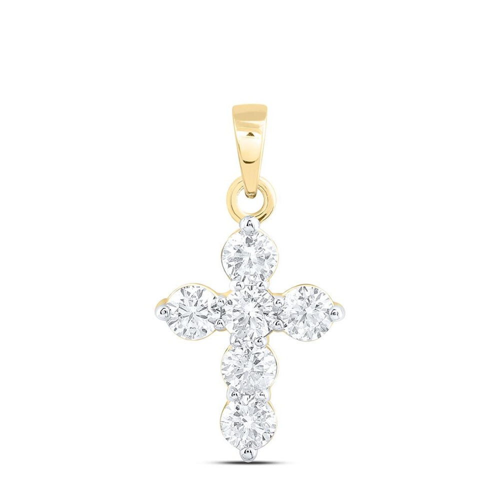 Yellow Gold Diamond Cross Pendant - 3/4 Carat Total Diamond Weight