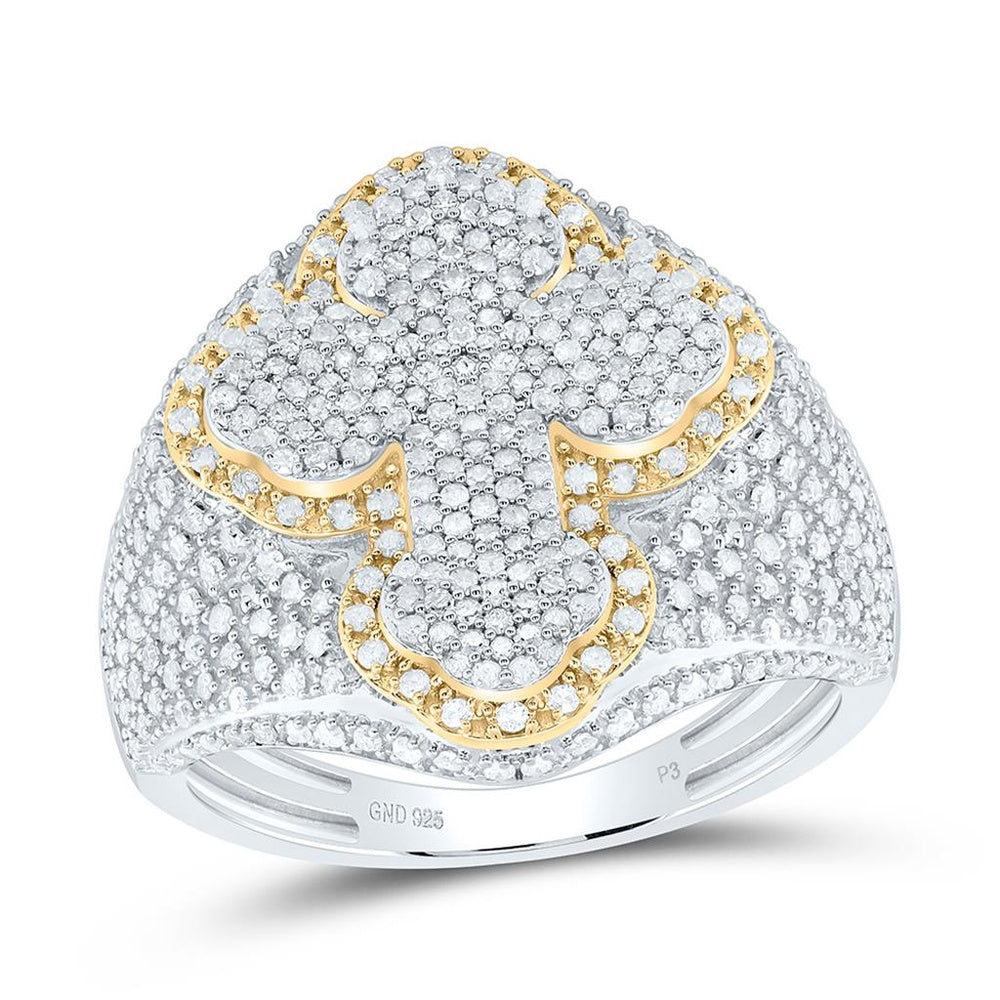 Yellow Gold Diamond Cross Ring - 1 1/2 Carat Total Diamond Weight