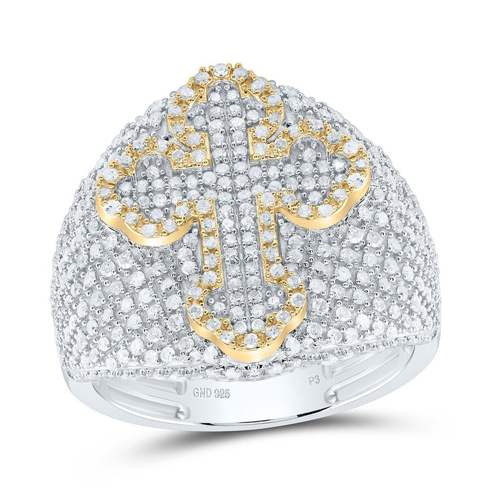 Yellow Gold Diamond Cross Ring - 1 1/3 Carat Total Diamond Weight