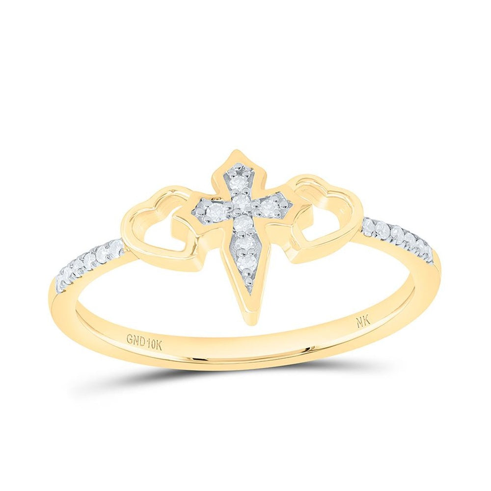 Yellow Gold Diamond Cross Ring - 1/12 Carat Total Diamond Weight