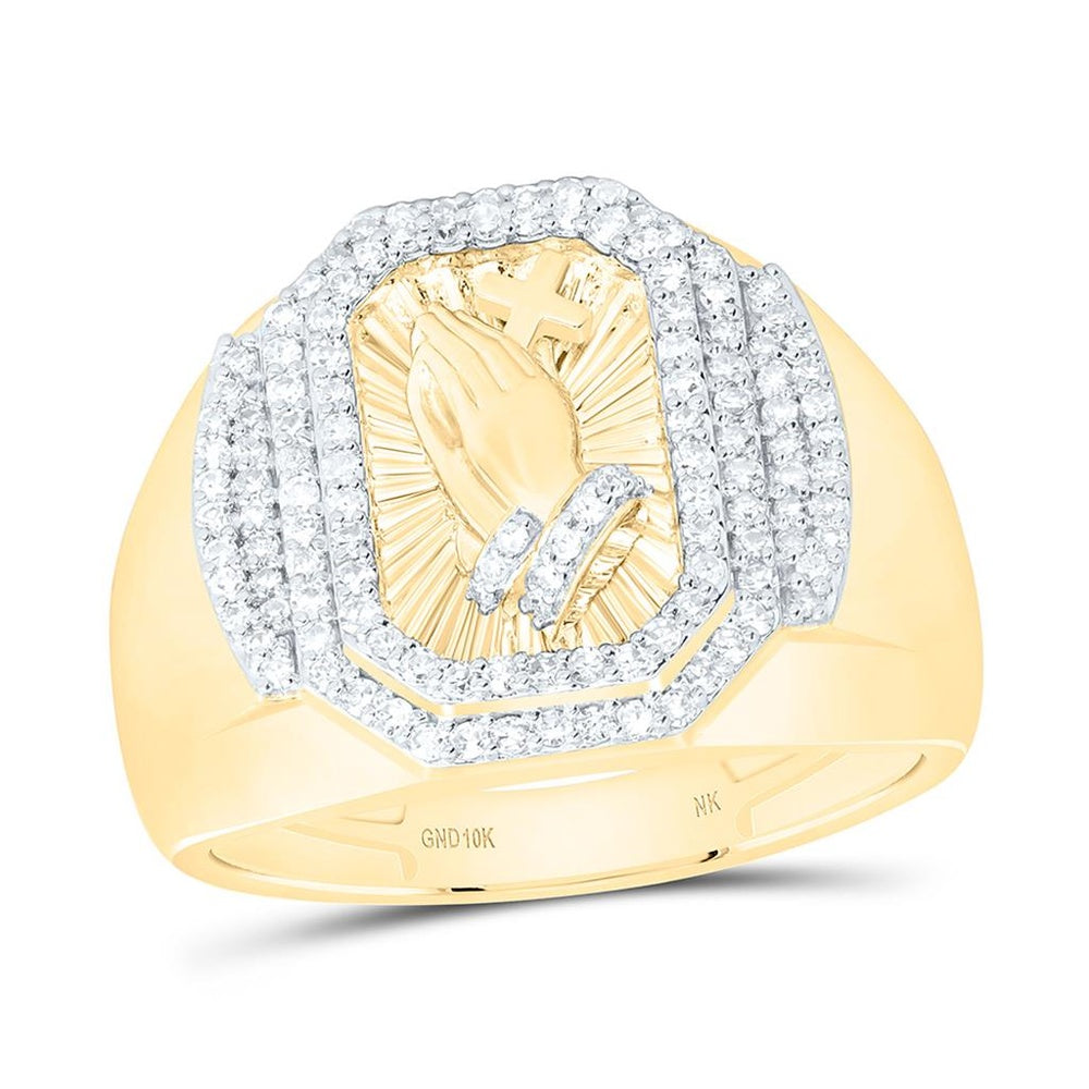 Yellow Gold Diamond Cross Ring - 1/2 Carat Total Diamond Weight