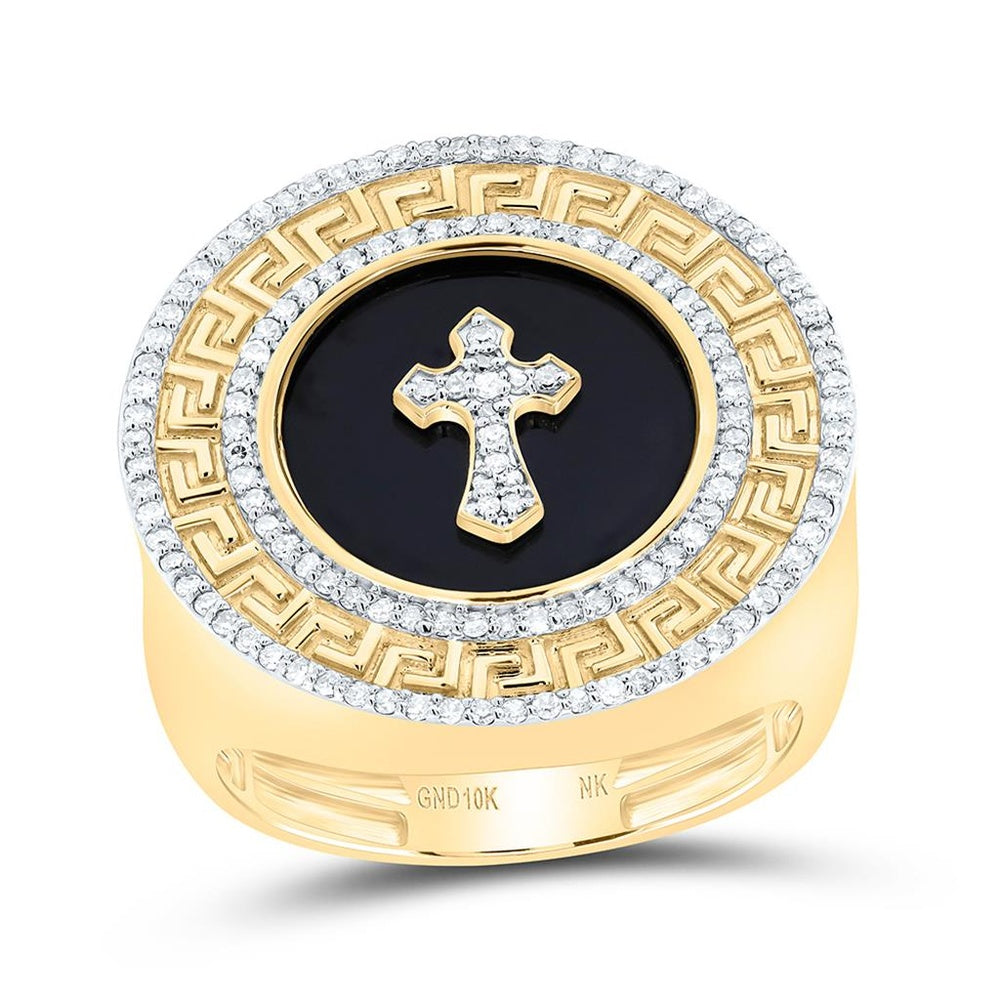 Yellow Gold Diamond Cross Ring - 1/2 Carat Total Gemstone Weight