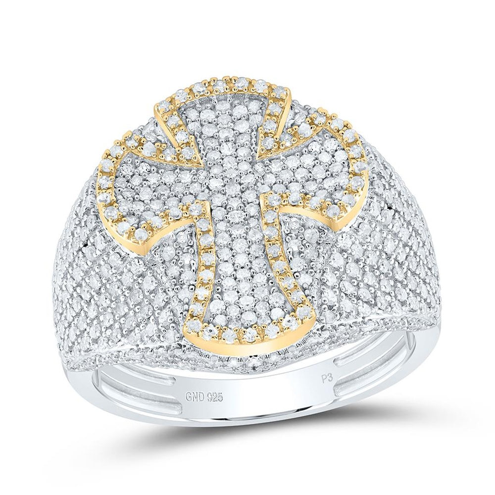 Yellow Gold Diamond Cross Ring - 1 3/8 Carat Total Diamond Weight