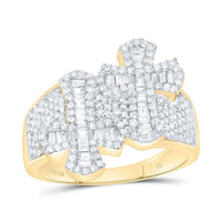 Yellow Gold Diamond Cross Ring - 1 Carat Total Diamond Weight