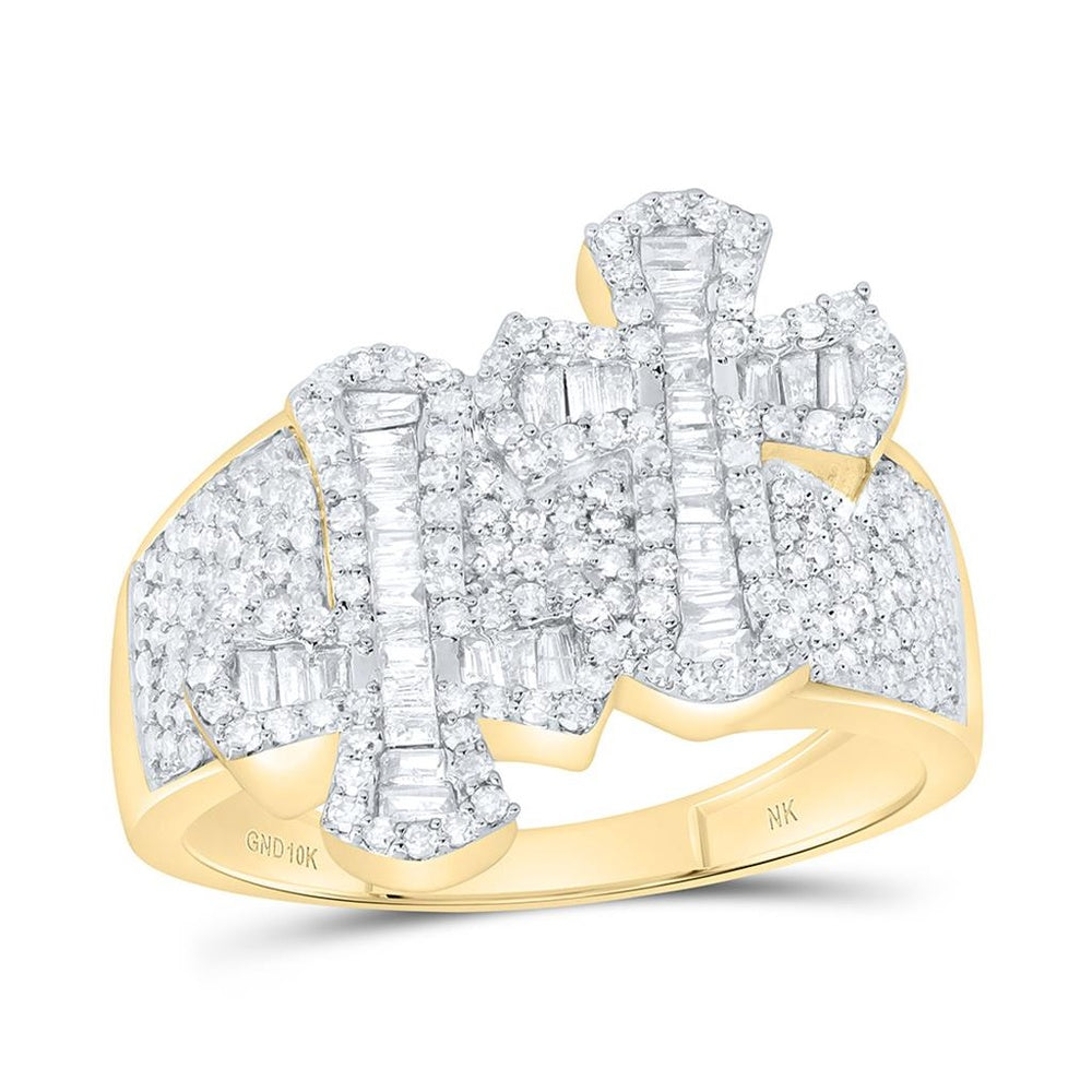 Yellow Gold Diamond Cross Ring - 1 Carat Total Diamond Weight