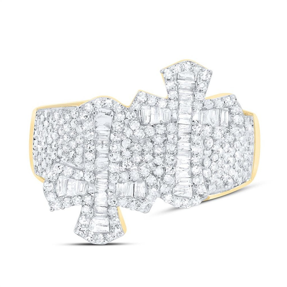 Yellow Gold Diamond Cross Ring - 1 Carat Total Diamond Weight