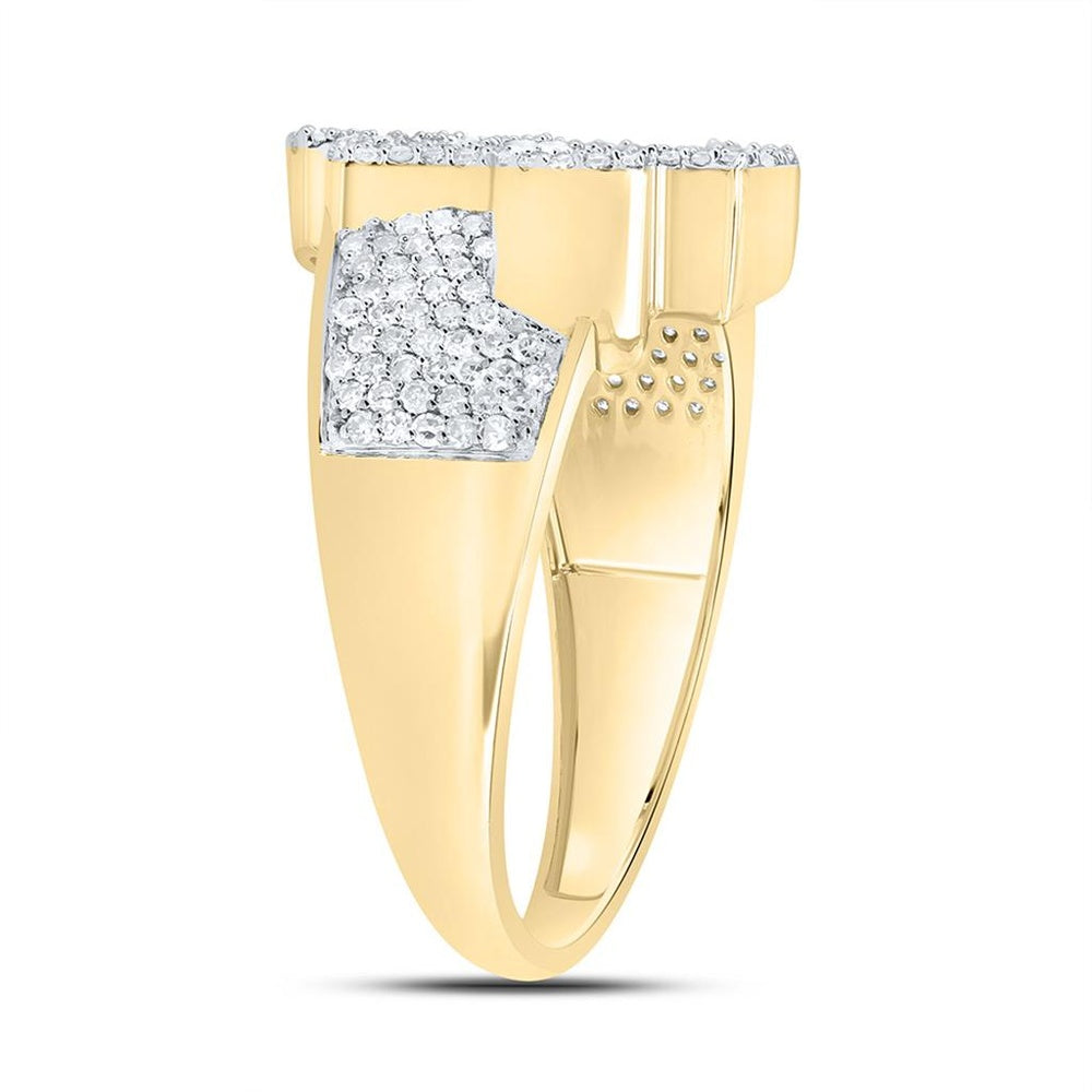 Yellow Gold Diamond Cross Ring - 1 Carat Total Diamond Weight