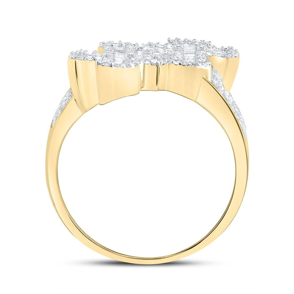 Yellow Gold Diamond Cross Ring - 1 Carat Total Diamond Weight