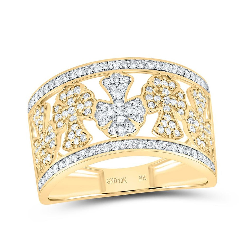 Yellow Gold Diamond Cross Ring - 5/8 Carat Total Diamond Weight