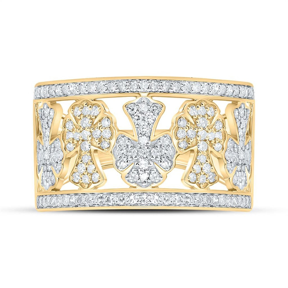 Yellow Gold Diamond Cross Ring - 5/8 Carat Total Diamond Weight