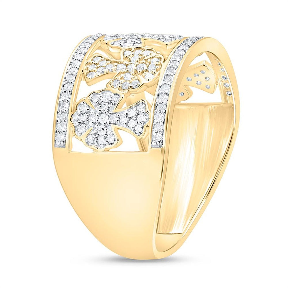 Yellow Gold Diamond Cross Ring - 5/8 Carat Total Diamond Weight