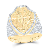 Yellow Gold Diamond Cross Ring - 7/8 Carat Total Diamond Weight