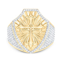 Yellow Gold Diamond Cross Ring - 7/8 Carat Total Diamond Weight