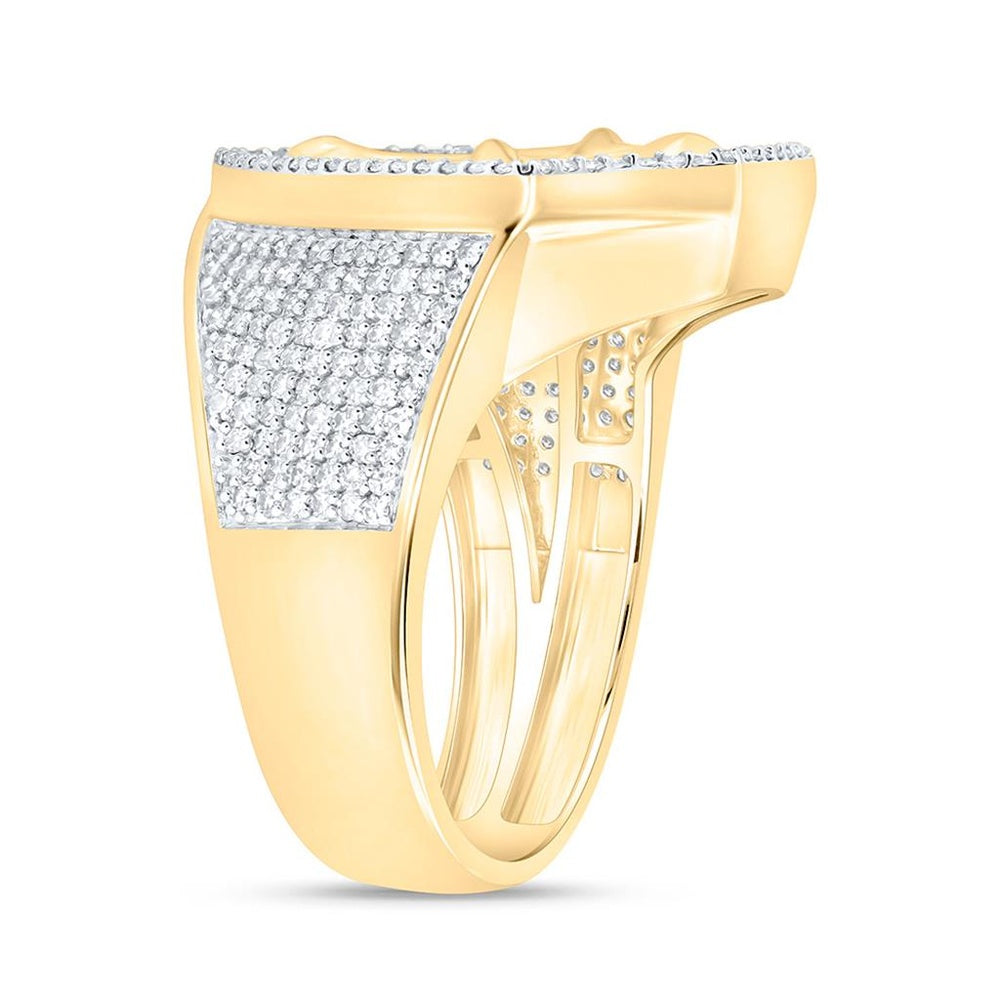 Yellow Gold Diamond Cross Ring - 7/8 Carat Total Diamond Weight