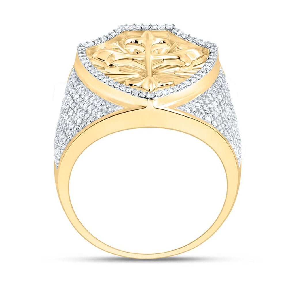 Yellow Gold Diamond Cross Ring - 7/8 Carat Total Diamond Weight