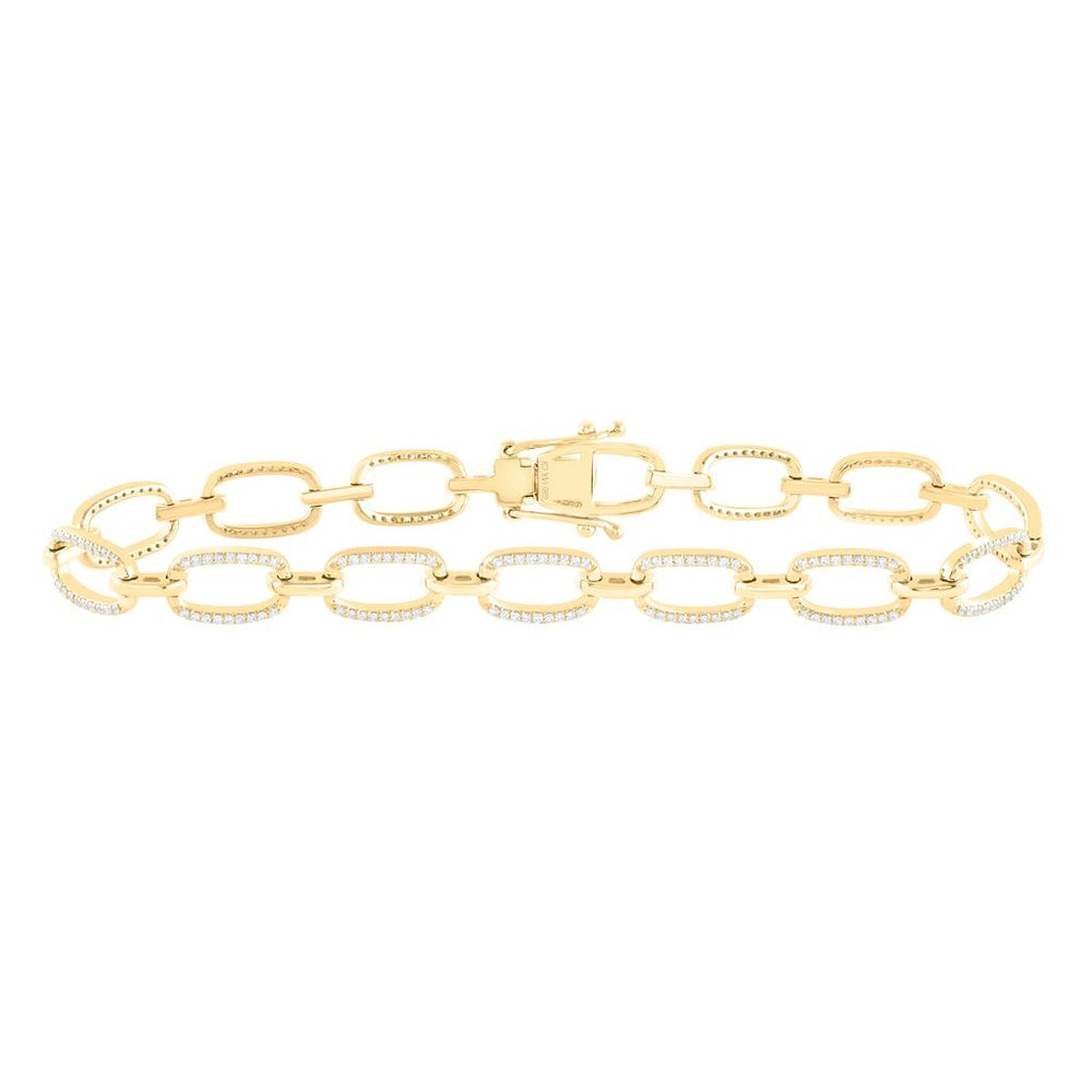 Yellow Gold Diamond Cuban Link 7-Inch Bracelet - 3/4 Carat Total Diamond Weight