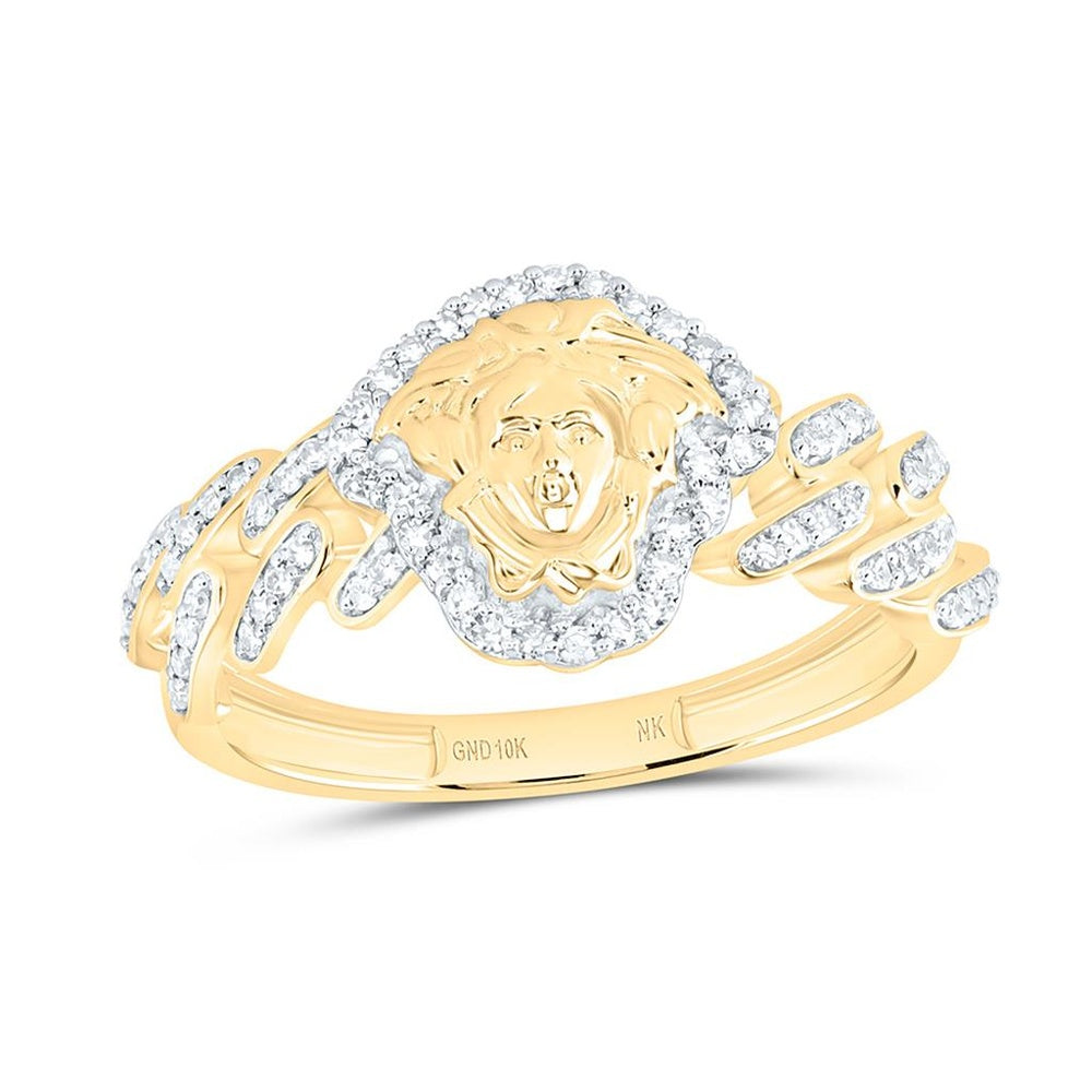 Yellow Gold Diamond Cuban Link Ring - 1/4 Carat Total Diamond Weight