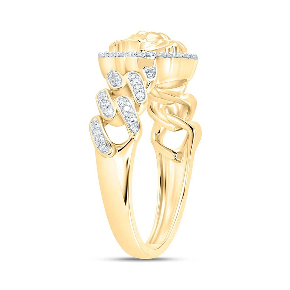 Yellow Gold Diamond Cuban Link Ring - 1/4 Carat Total Diamond Weight