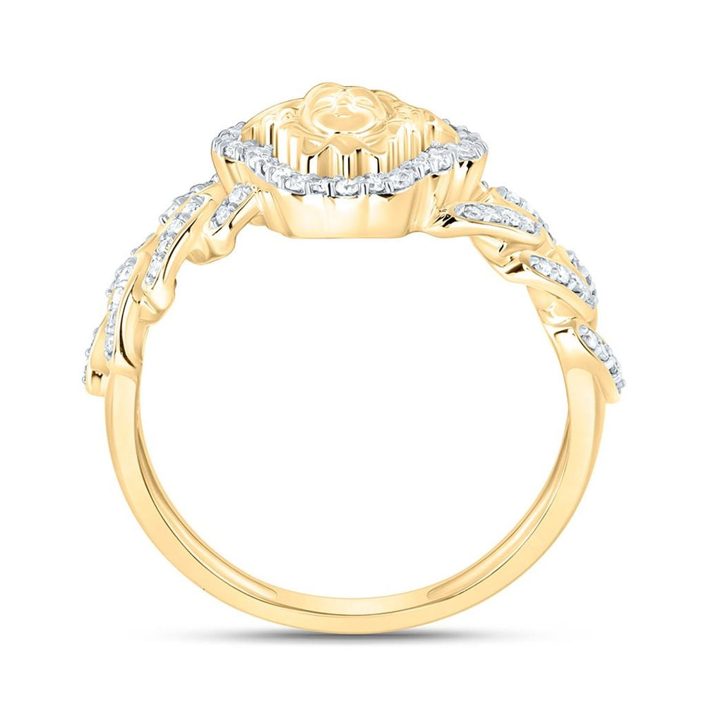 Yellow Gold Diamond Cuban Link Ring - 1/4 Carat Total Diamond Weight
