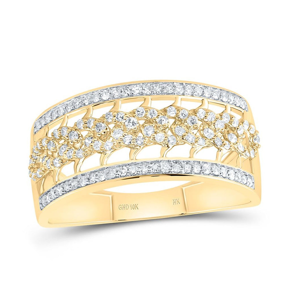 Yellow Gold Diamond Cuban Link Ring - 3/8 Carat Total Diamond Weight