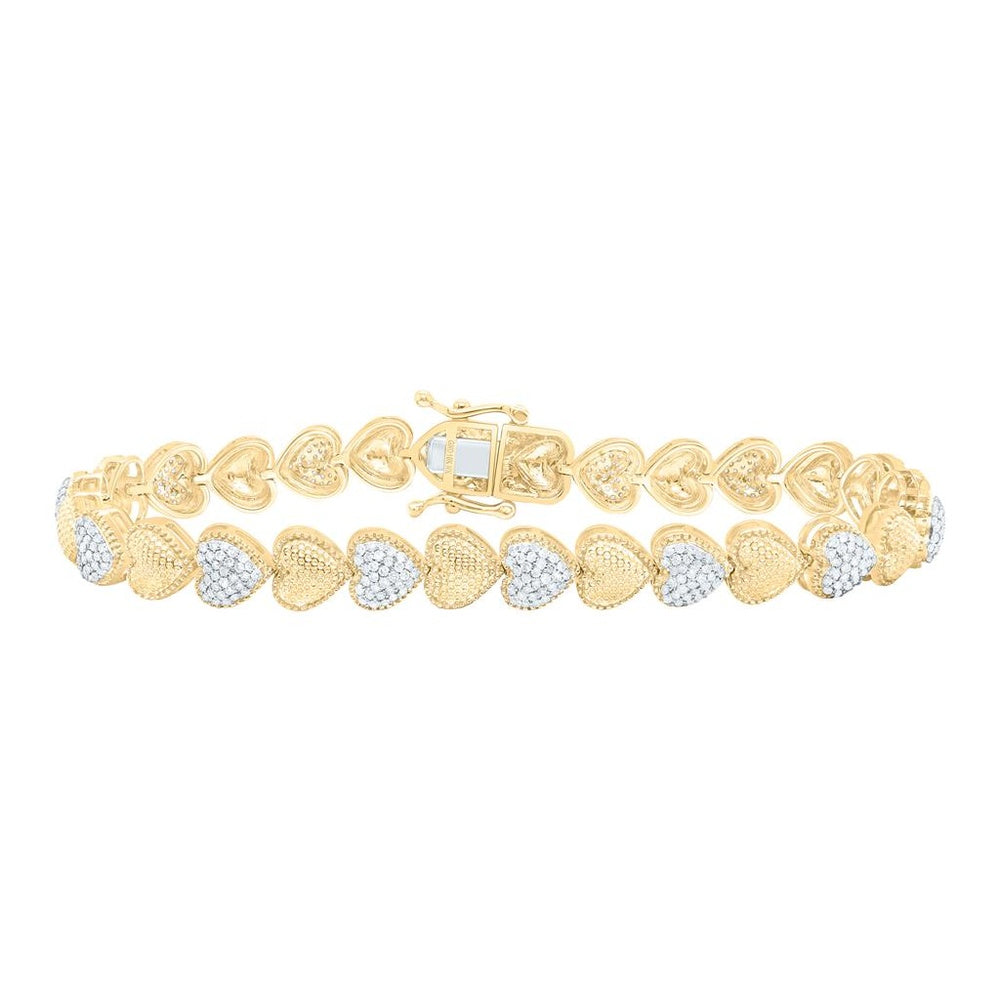 Yellow Gold Diamond Heart 7-Inch Bracelet - 1 1/3 Carat Total Diamond Weight