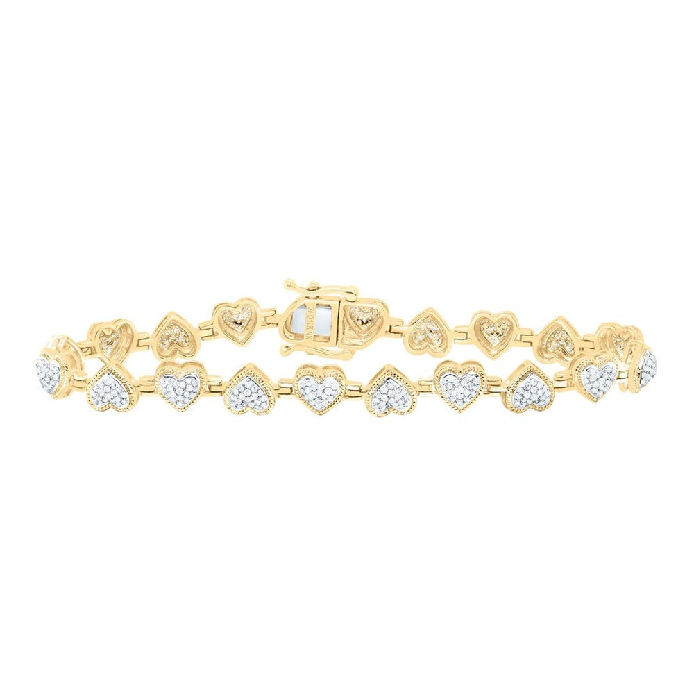 Yellow Gold Diamond Heart 7-Inch Bracelet - 1 1/5 Carat Total Diamond Weight