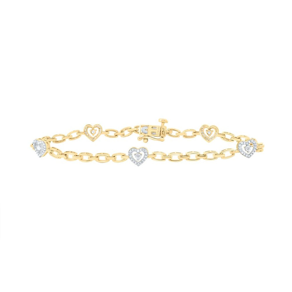 Yellow Gold Diamond Heart 7-Inch Bracelet - 1/3 Carat Total Diamond Weight