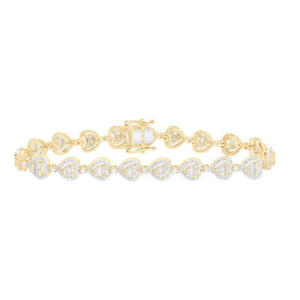 Yellow Gold Diamond Heart 7-Inch Bracelet - 2 7/8 Carat Total Diamond Weight