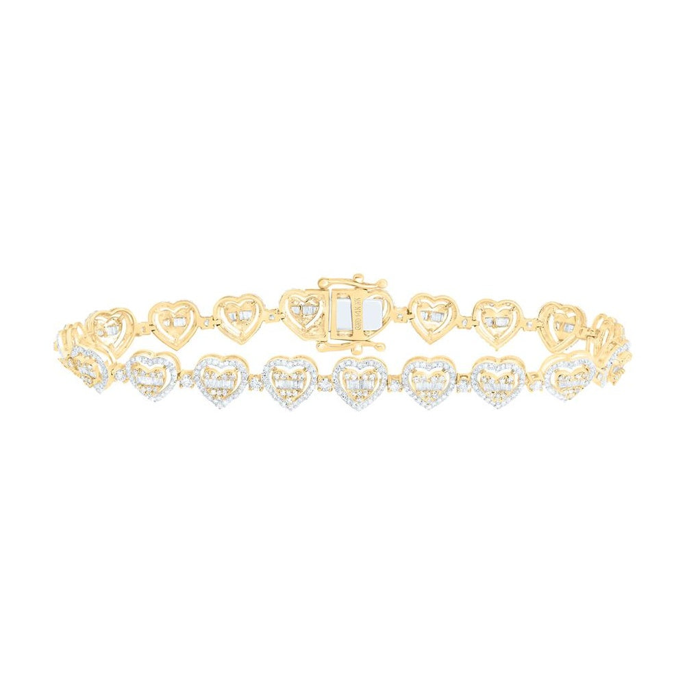 Yellow Gold Diamond Heart 7-Inch Bracelet - 2 7/8 Carat Total Diamond Weight
