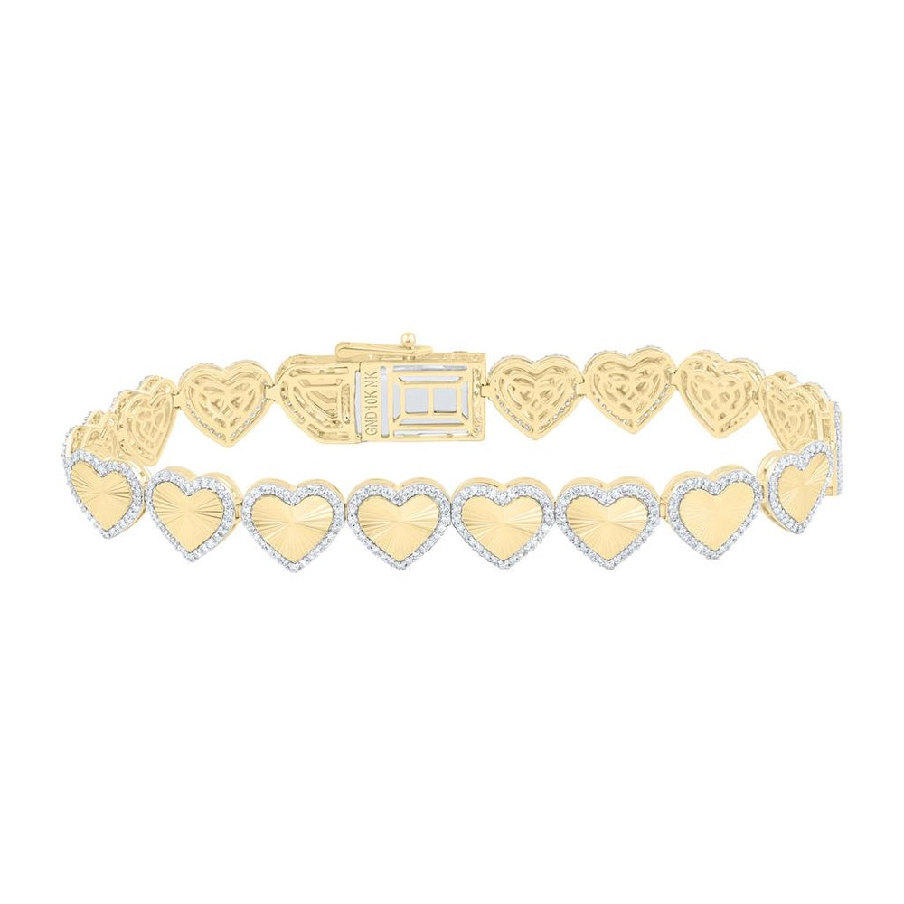 Yellow Gold Diamond Heart Bracelet - 1 7/8 Carat Total Diamond Weight