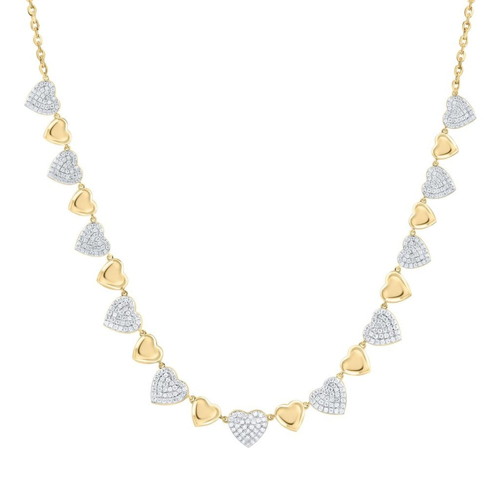 Yellow Gold Diamond Heart Necklace - 1 1/2 Carat Total Diamond Weight