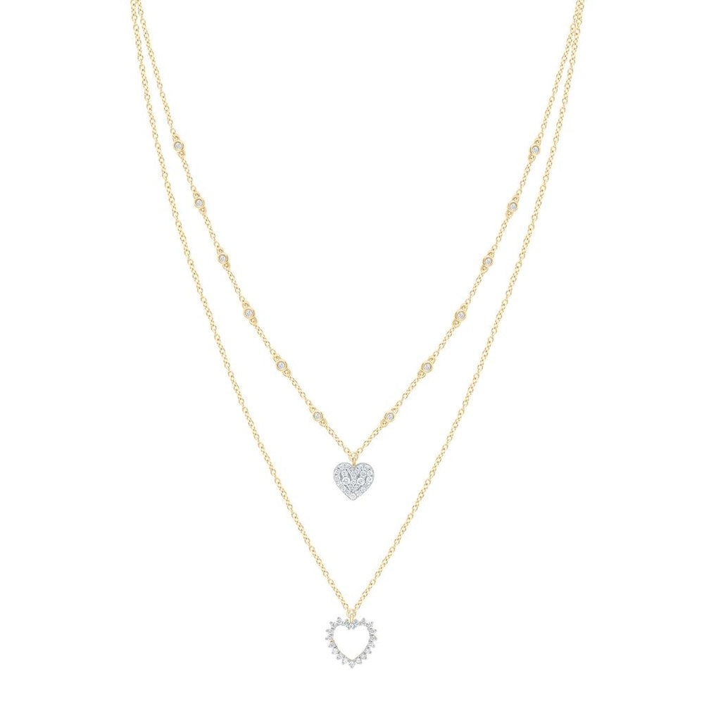 Yellow Gold Diamond Heart Necklace - 3/8 Carat Total Diamond Weight
