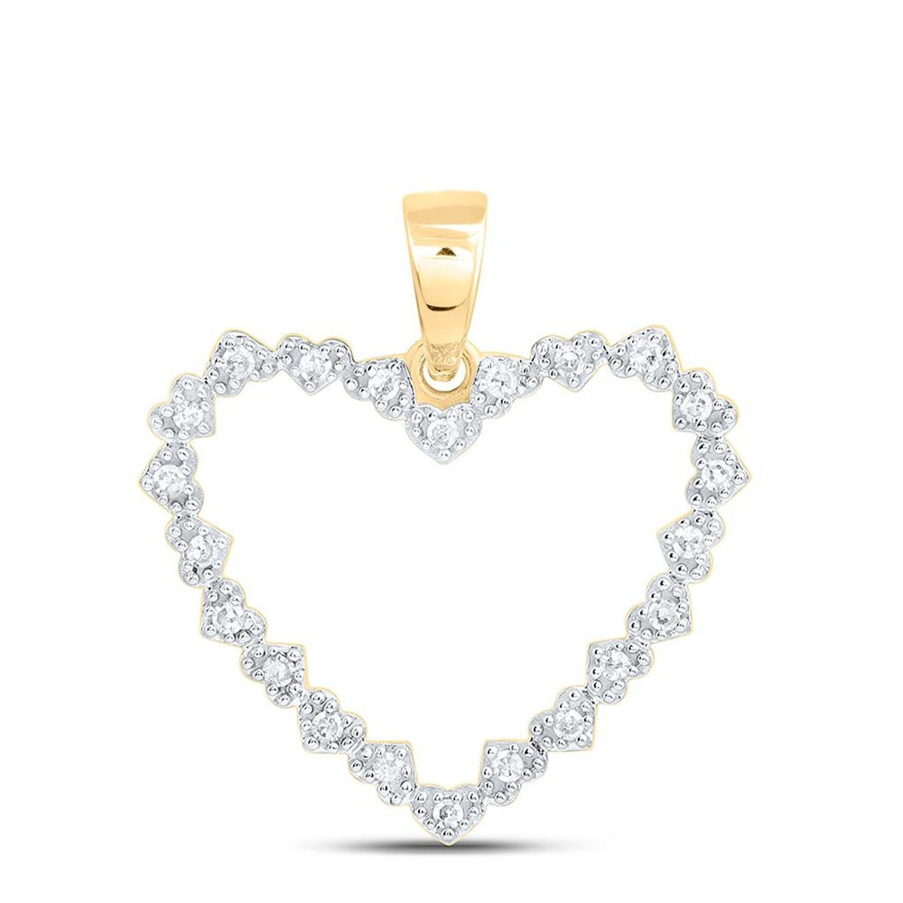 Yellow Gold Diamond Heart Pendant - 1/10 Carat Total Diamond Weight