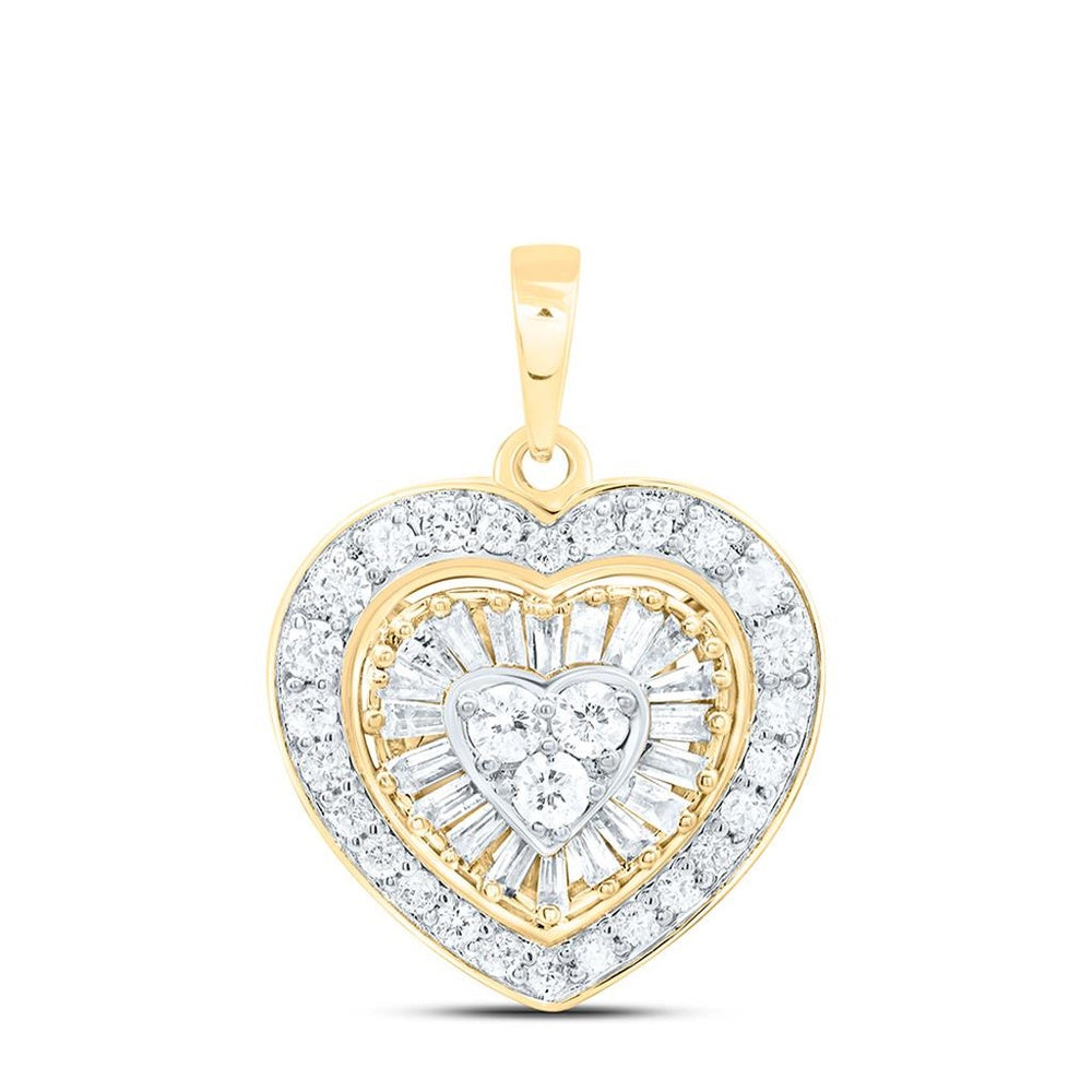 Yellow Gold Diamond Heart Pendant - 1/2 Carat Total Diamond Weight