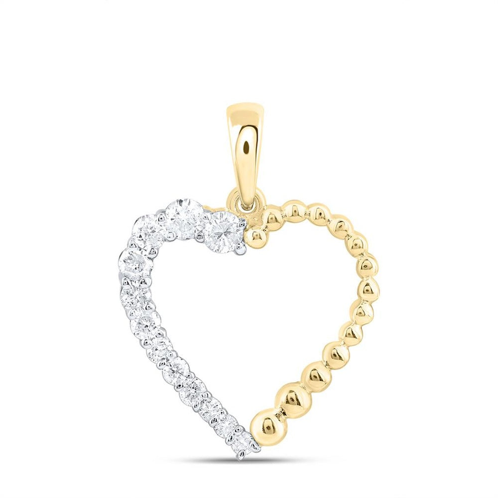 Yellow Gold Diamond Heart Pendant - 1/3 Carat Total Diamond Weight