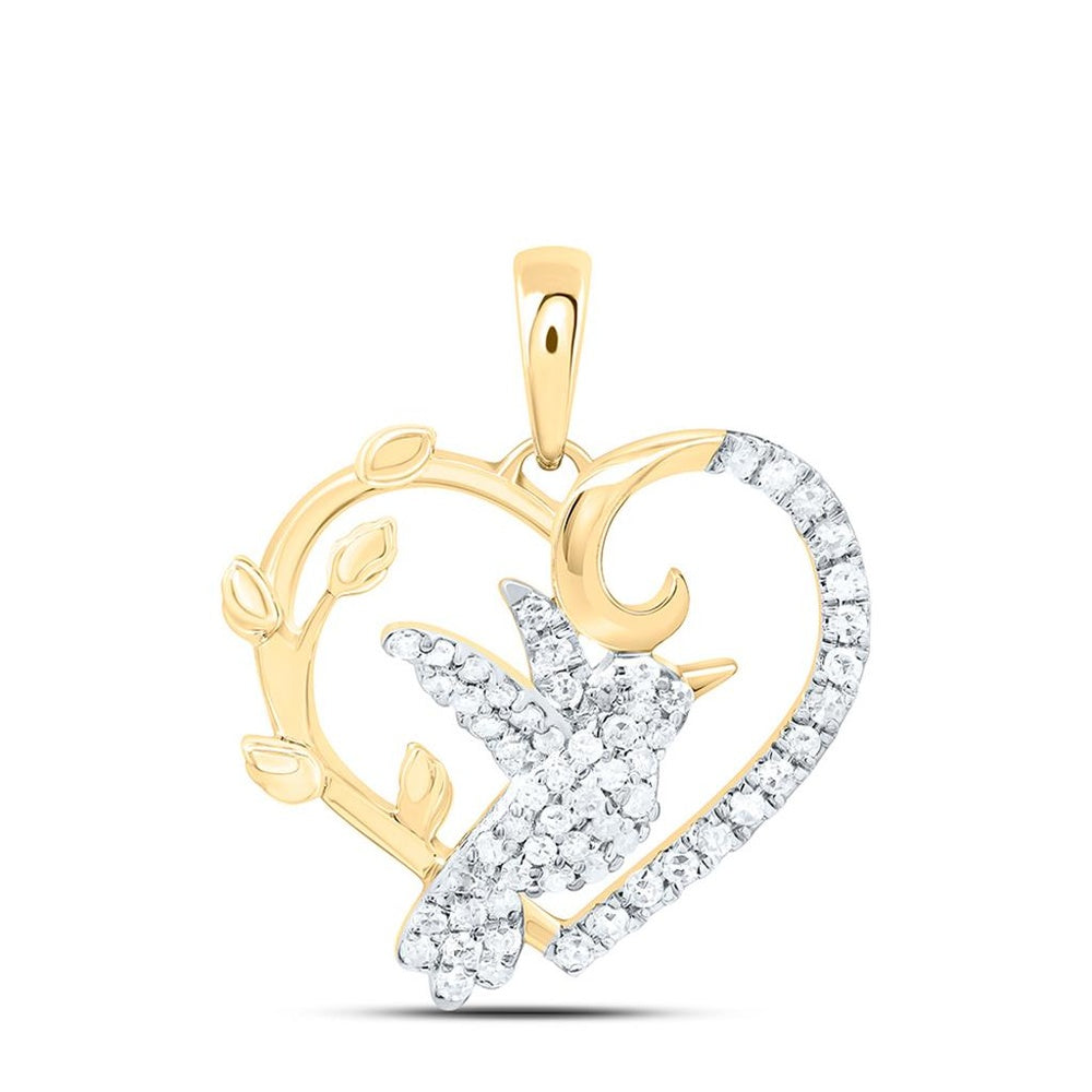Yellow Gold Diamond Heart Pendant - 1/4 Carat Total Diamond Weight