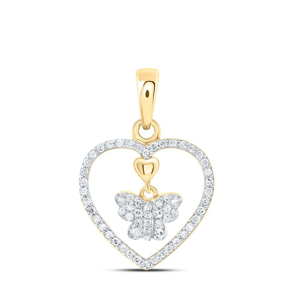 Yellow Gold Diamond Heart Pendant - 1/5 Carat Total Diamond Weight