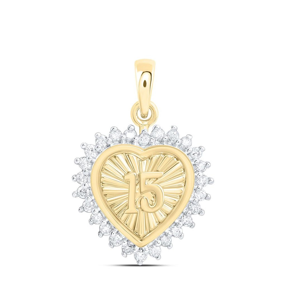 Yellow Gold Diamond Heart Pendant - 1/5 Carat Total Diamond Weight