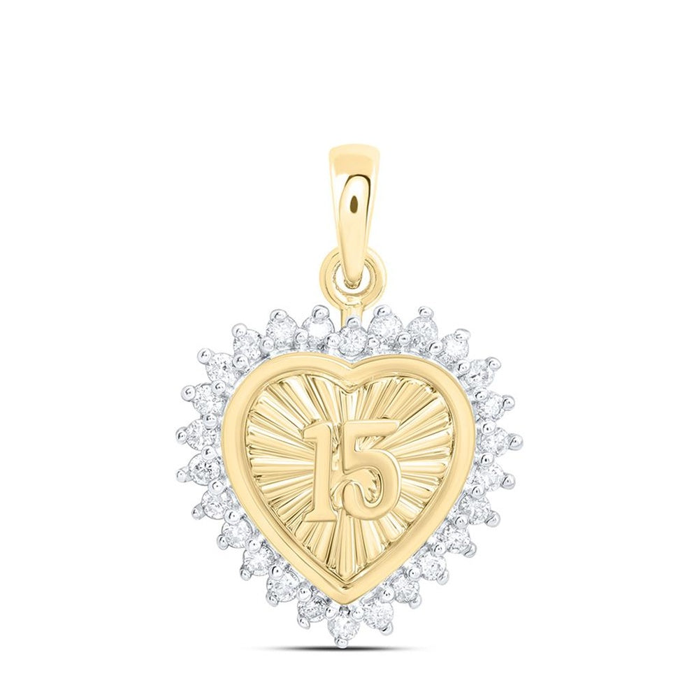 Yellow Gold Diamond Heart Pendant - 1/5 Carat Total Diamond Weight