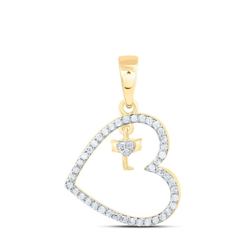 Yellow Gold Diamond Heart Pendant - 1/6 Carat Total Diamond Weight